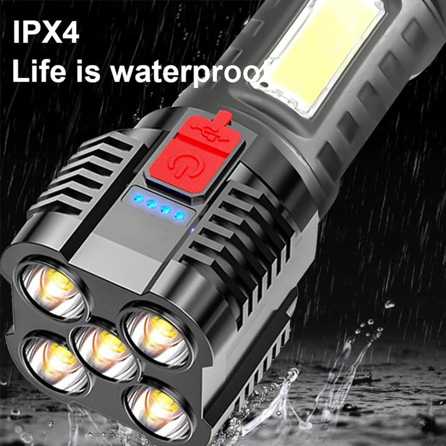 Linterna LED súper brillante recargable para campamento, lámpara de mesa, 4 modos con luz de trabajo COB, IPX6 impermeable, potente luz de flash de