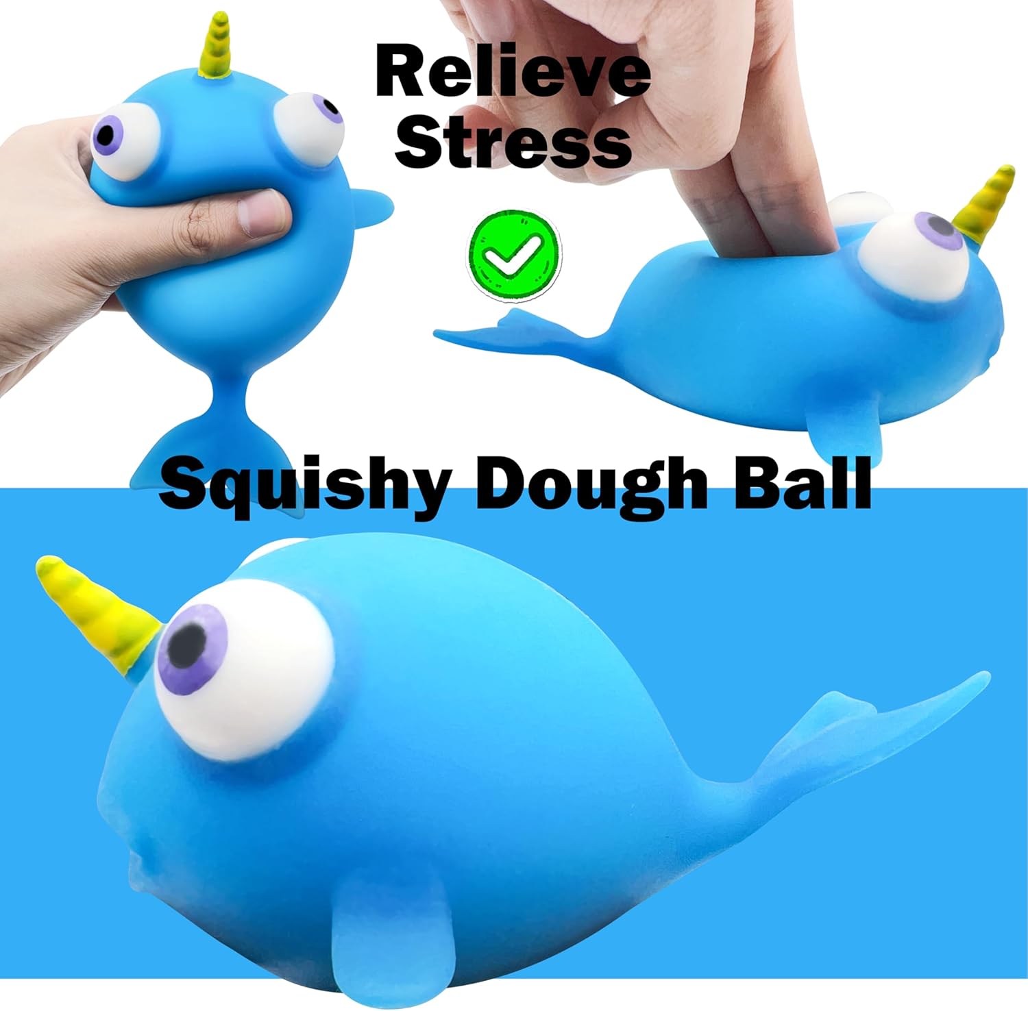 Pelotas antiestrés de ballena para niños, bola de masa para aplastar (paquete de 1), juguetes esponjosos para niños, bola gigante para el estrés,