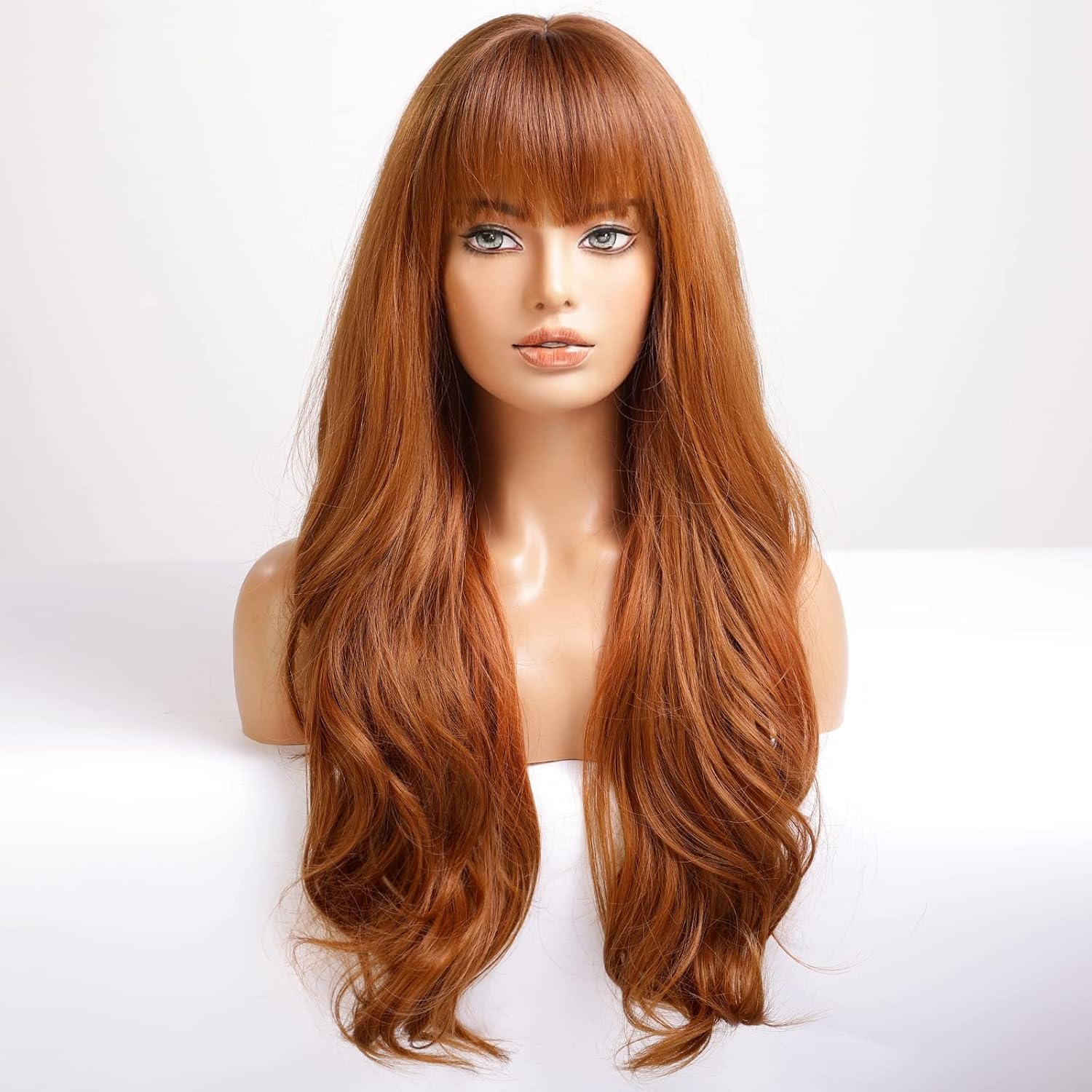 HAIRCUBE Peluca sintética naranja para mujer, pelucas en capas con flequillo largo ondulado resistente al calor pelucas naturales