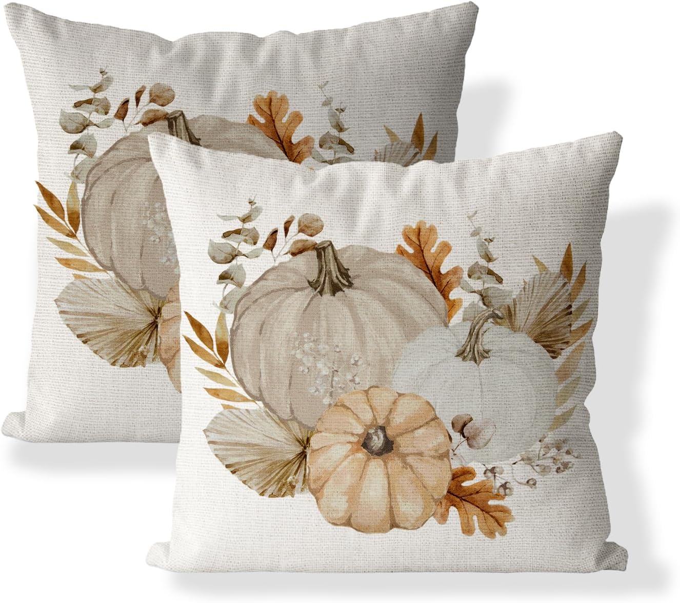 Juego de 2 fundas de almohada decorativas de otoño de 18 x 18 pulgadas, fundas de cojín de calabazas de otoño de lino sintético, granja, Acción de