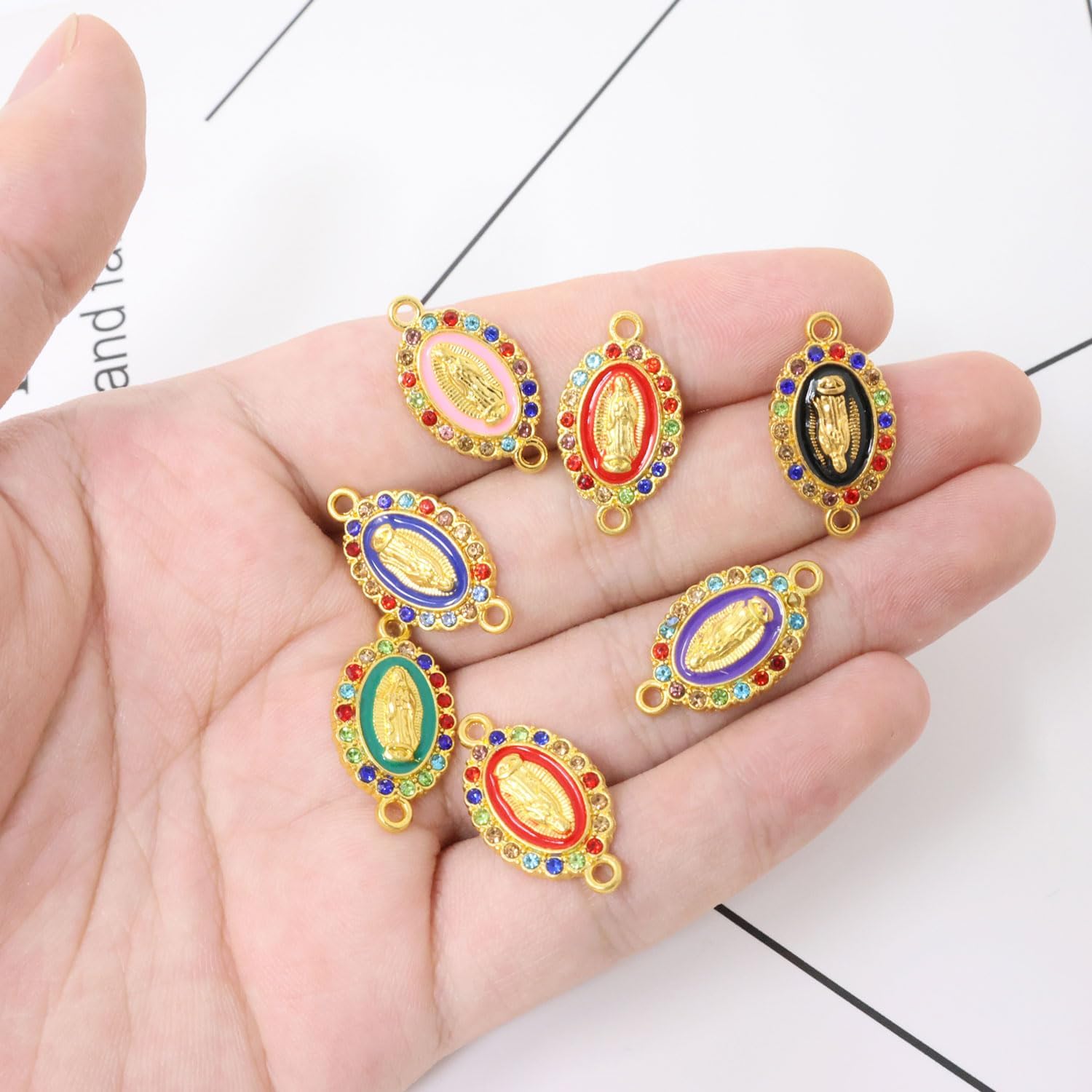 Honbay 24 dijes esmaltados de la Virgen María, diamantes de imitación religiosos para aretes, pulseras, collares, joyería (6 colores), aleación