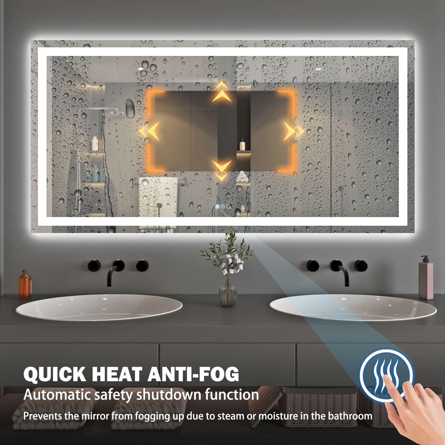 Espejo de baño LED de 72 x 36 pulgadas con luz frontal + retroiluminada, espejo de baño de vidrio templado con luces, antivaho, 3 colores con