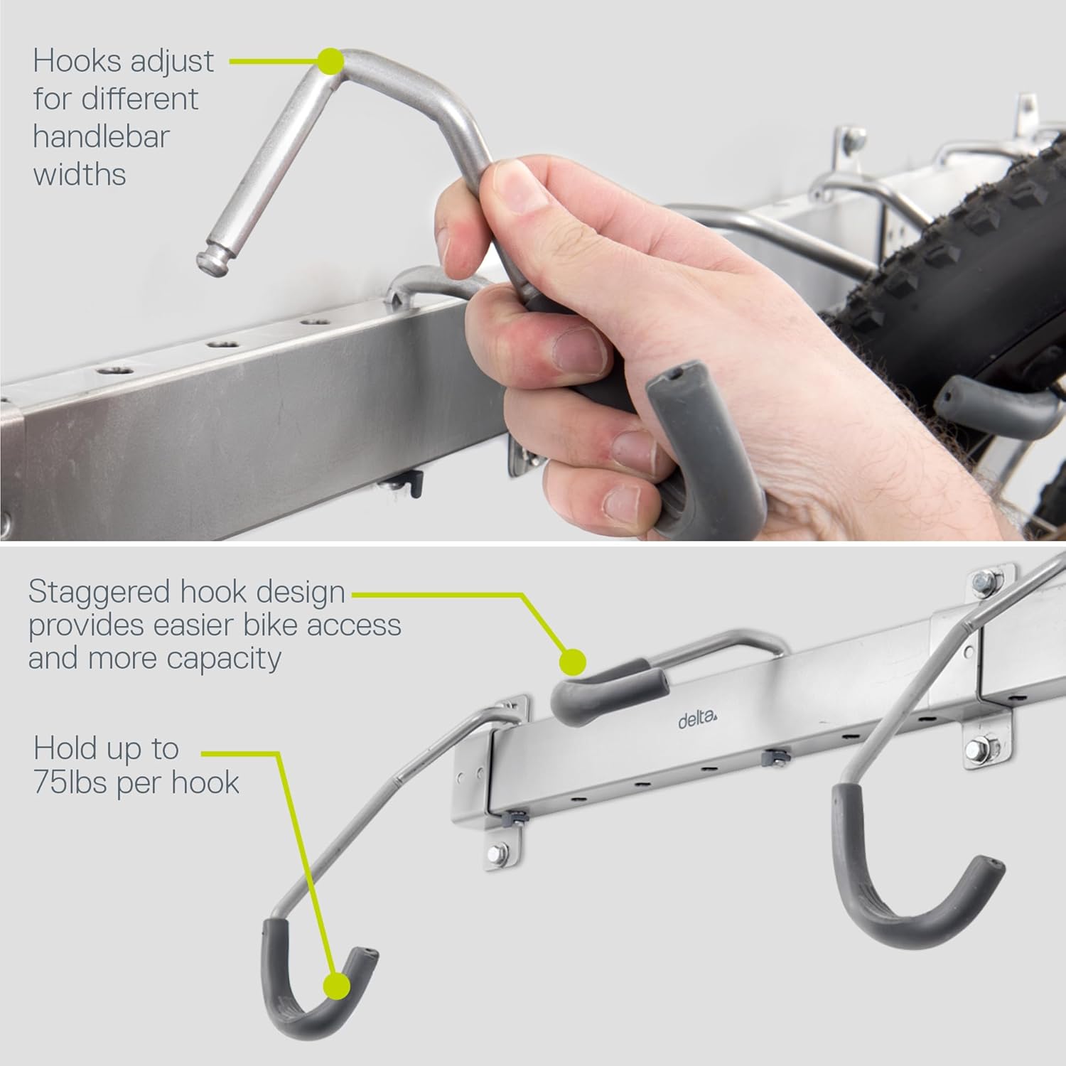 Garage Bike Rack Wall Mount Rail Rack by Delta Cycle – Bike Hangers for Garage – Bike Storage Rack for MTB, Road & Ebike – Holds up to 300 lbs –