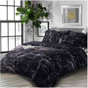 Nanko – Juego de edredón tamaño king de 7piezas, diseño de mármol negro oscuro, 104 x 90pulgadas, relleno alternativo, reversible, microfibra, juego Nanko – Juego de edredón tamaño king de 7piezas, diseño de mármol negro oscuro, 104 x 90pulgadas, relleno alternativo, reversible, microfibra, juego