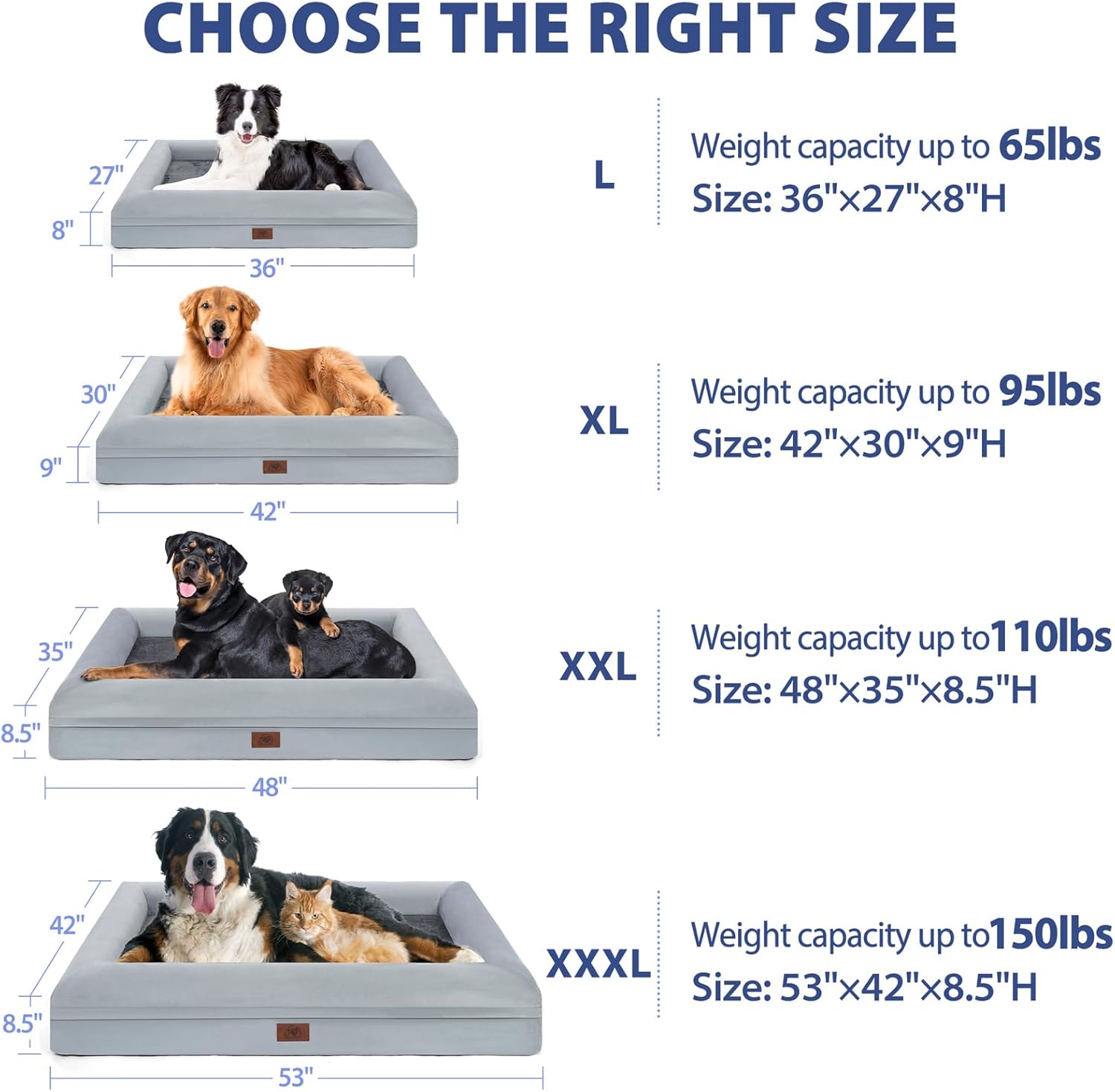Camas para perros extra grandes, cama refrescante gris para perros, cama ortopédica lavable con cojines extraíbles y cubierta, cama impermeable de