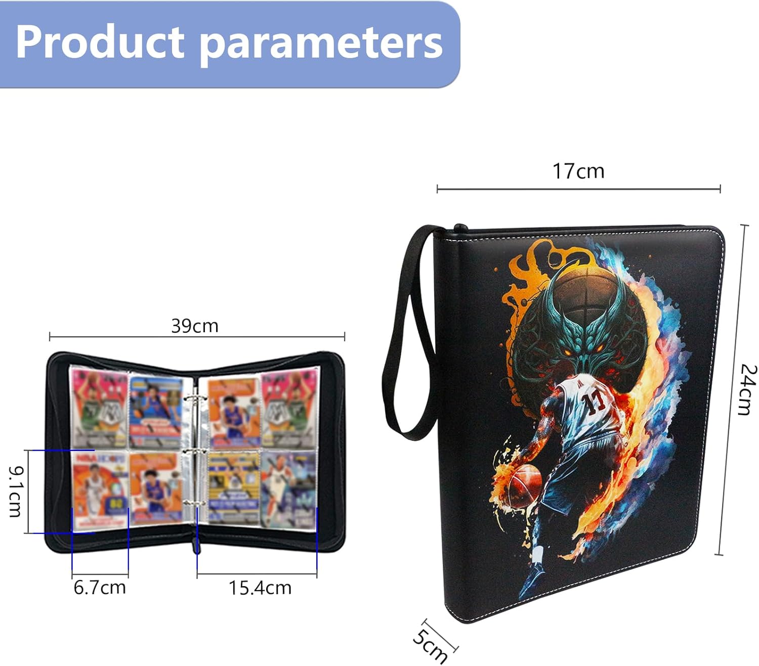 Carpeta de tarjetas de baloncesto con 4 bolsillos para 400 tarjetas con 50 fundas extraíbles, carpeta de tarjetas intercambiables, carpeta de