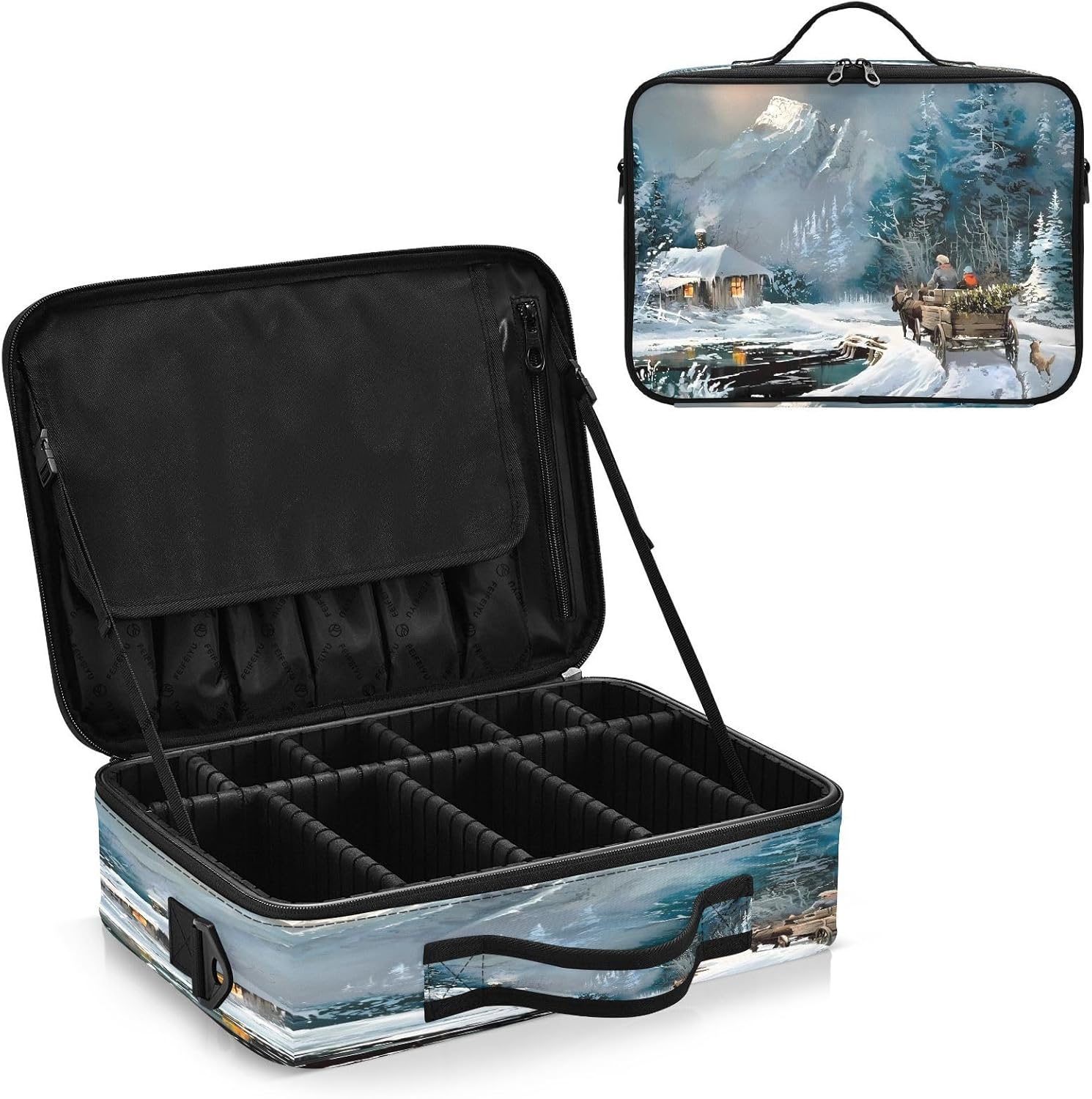 White Snowy Countryside zip cosmetic bag bags for traveling opening makeup bag portable makeup bag estuche maquillaje para ninas for women girl teen