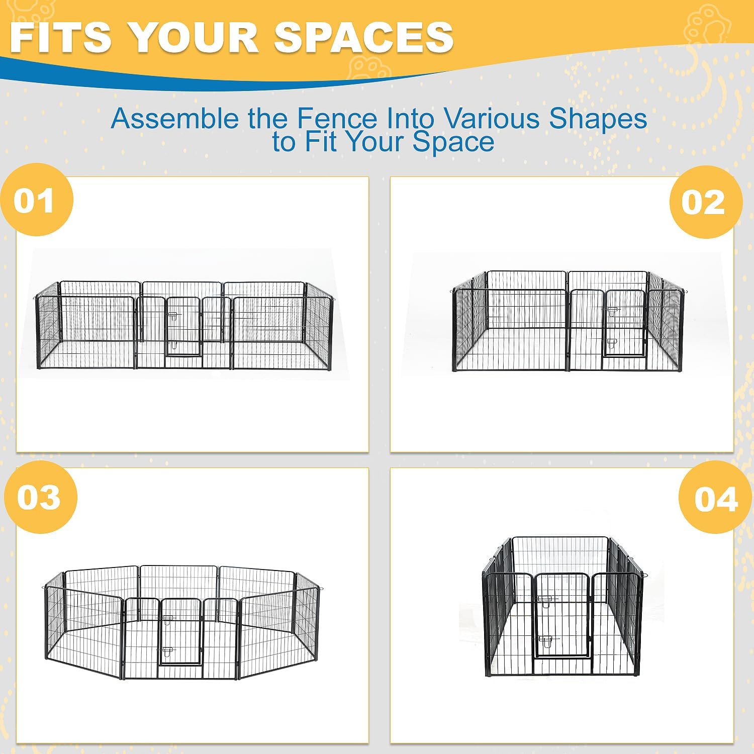 Corralito para perros para interiores, corralito de juego para cachorros para interiores y exteriores, valla de metal de 8 paneles con puertas,