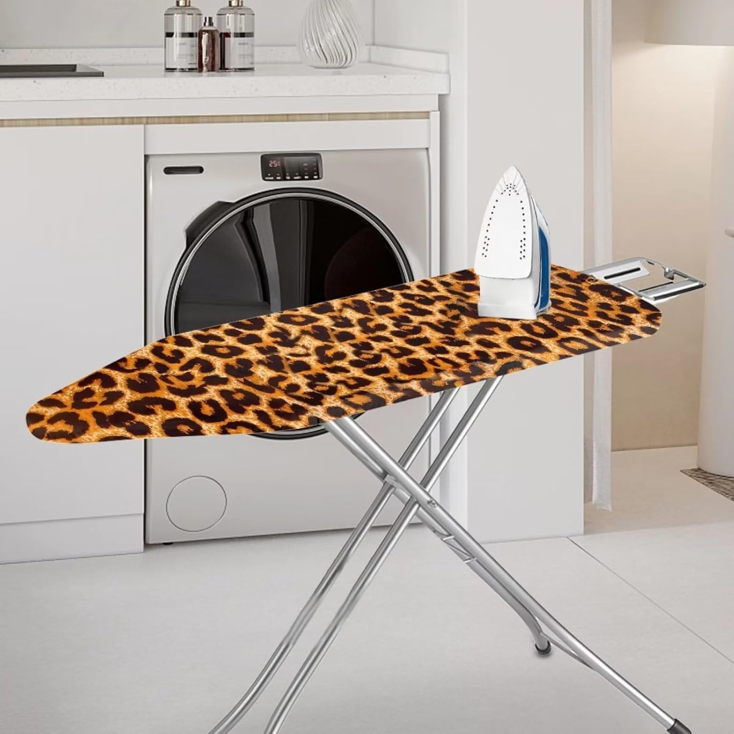 Funda para tabla de planchar de leopardo y almohadilla de tamaño estándar para tabla de planchar y almohadilla de ventilación extra ancha para mesa