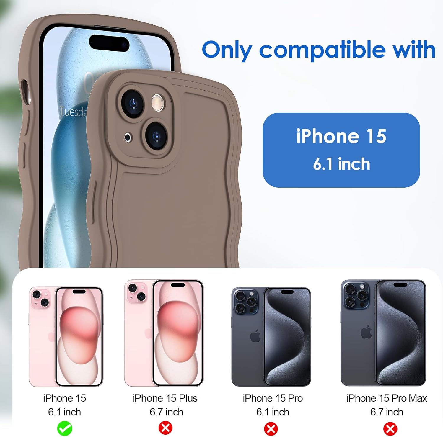 Anuck Funda para iPhone 15, diseño de marco rizado para mujeres y niñas, bonita funda de teléfono estética de color liso, suave, flexible, TPU a