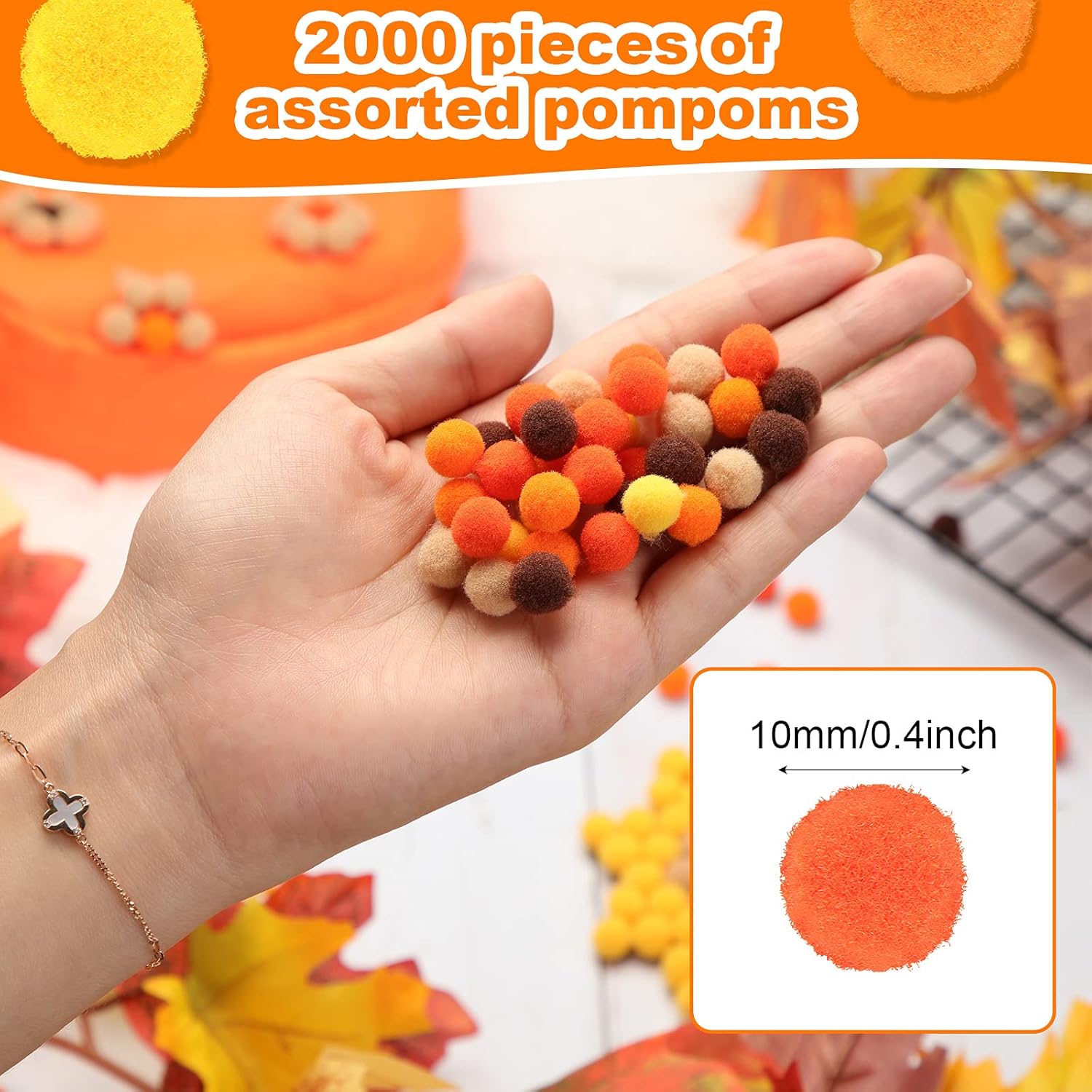 2000 pompones surtidos de 0.39 pulgadas (0.4 in), bolas peludas para manualidades y decoración (serie naranja)
