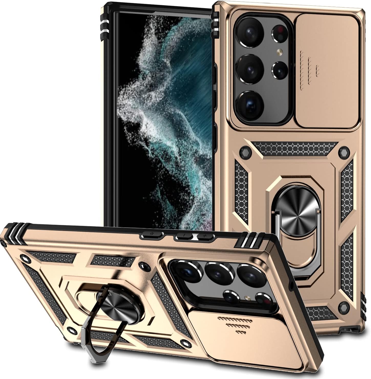 Funda para cámara Samsung Galaxy S23 Ultra, grado militar, a prueba de golpes, con anillo giratorio magnético, funda protectora para Galaxy S23