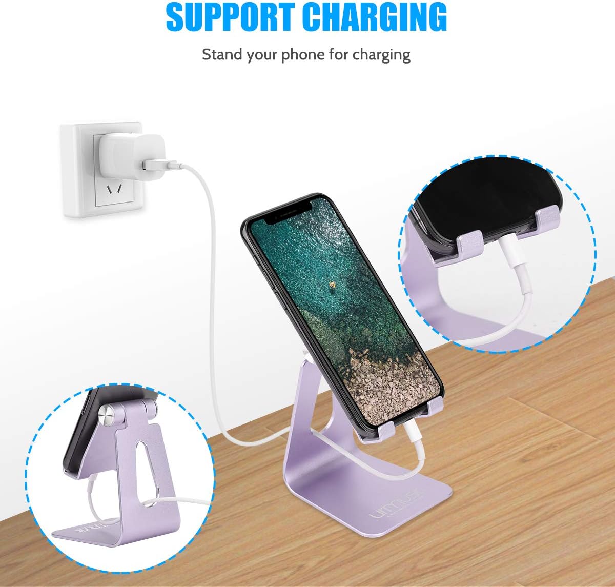 Urmust Soporte ajustable para teléfono celular para base de escritorio, soporte compatible con iPhone 15 14 13 12 11 Pro Max Xs XR 8 X 7 6 6S Plus