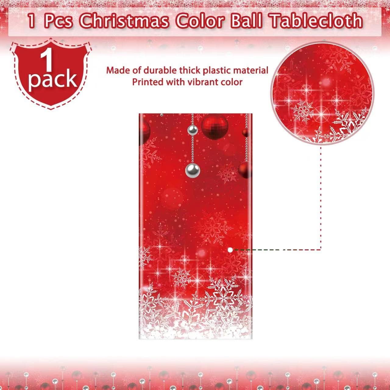 1 mantel rectangular de plástico con diseño de árbol de Navidad, diseño de copos de nieve para Navidad, Año Nuevo, suministros de decoración de