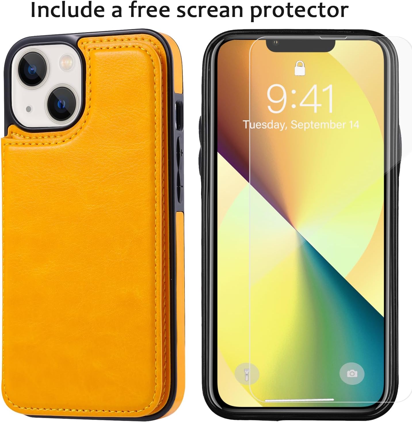 Funda tipo cartera compatible con iPhone 13, funda protectora delgada con tarjetero, piel sintética de alta calidad con ranuras para tarjetas con