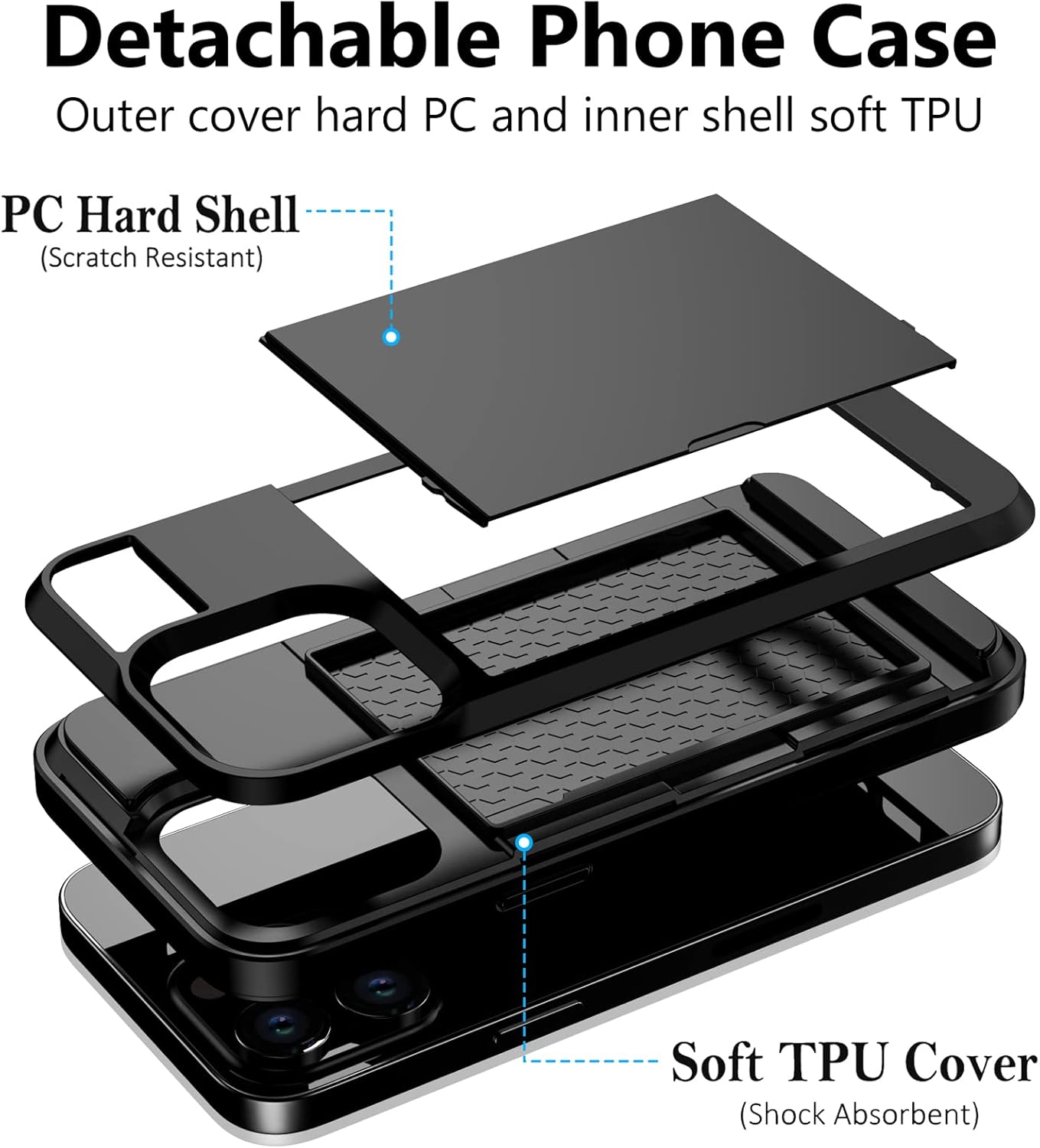 Vofolen Funda para iPhone 14 Pro, cartera para tarjeta de crédito, ranura de identificación, puerta corredera, bolsillo oculto, para hombres y
