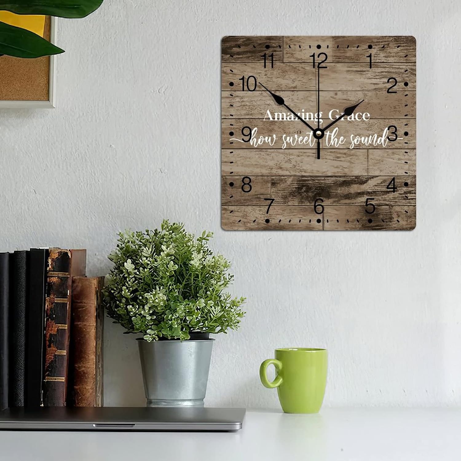 Reloj de pared de PVC Amazing Grace How Sweet The Sound Reloj de pared inspirador con cita literaria de 10 pulgadas, cuadrado, silencioso, sin