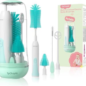 TpChapNi Juego de cepillos eléctricos para biberones de viaje, limpiador de cepillo eléctrico para botellas, Kit de limpiador de botellas de bebé 6 TpChapNi Juego de cepillos eléctricos para biberones de viaje, limpiador de cepillo eléctrico para botellas, Kit de limpiador de botellas de bebé 6