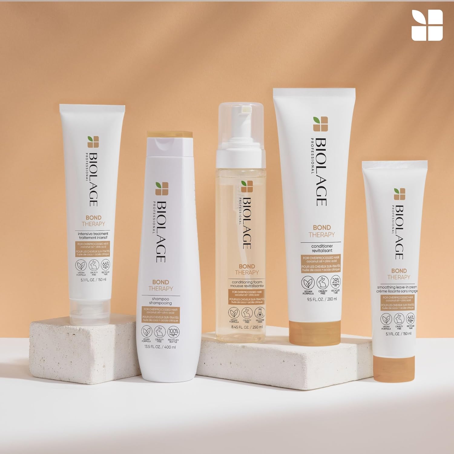 Biolage Bond Therapy – Tratamiento intensivo  Tratamiento capilar pre-champú para enjuagar  Acondiciona profundamente y construye vínculos  Sin