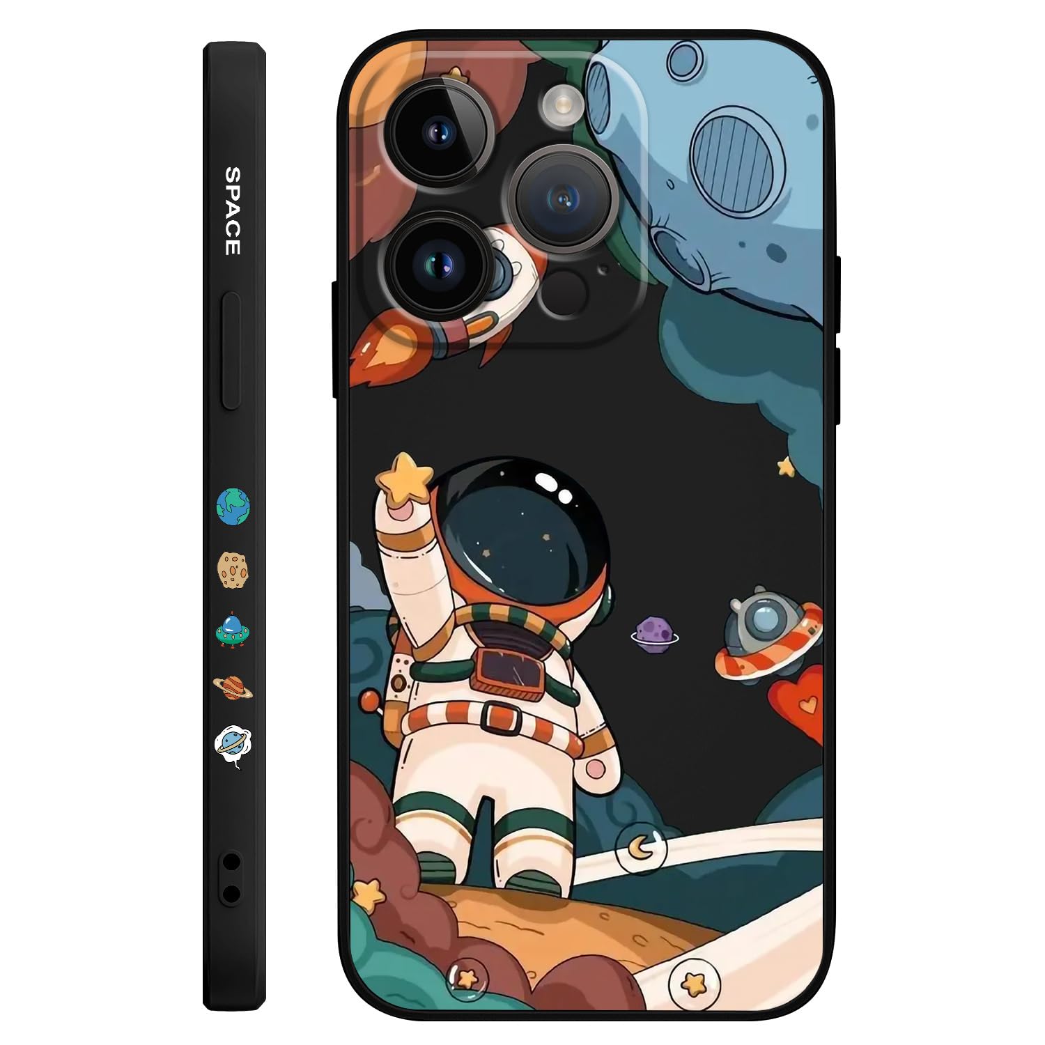 LEECG Funda para iPhone 15 Pro, para iPhone 15 Pro, diseño de patrón creativo lateral de astronauta, silicona líquida a prueba de golpes, suave para