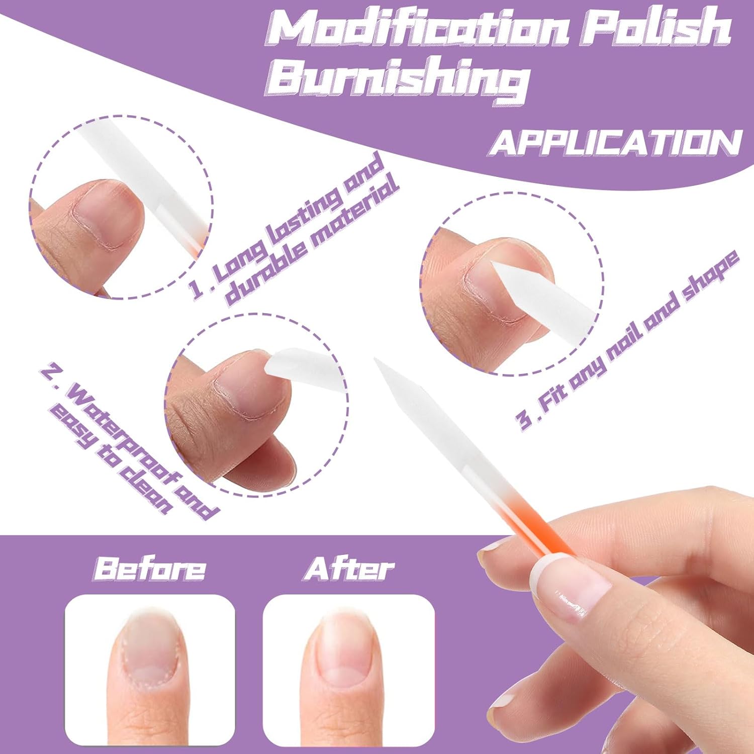 heemeei 4 piezas de empujador de cutículas de vidrio, palito de manicura de doble extremo, lima de vidrio empujador de cutículas de cristal,