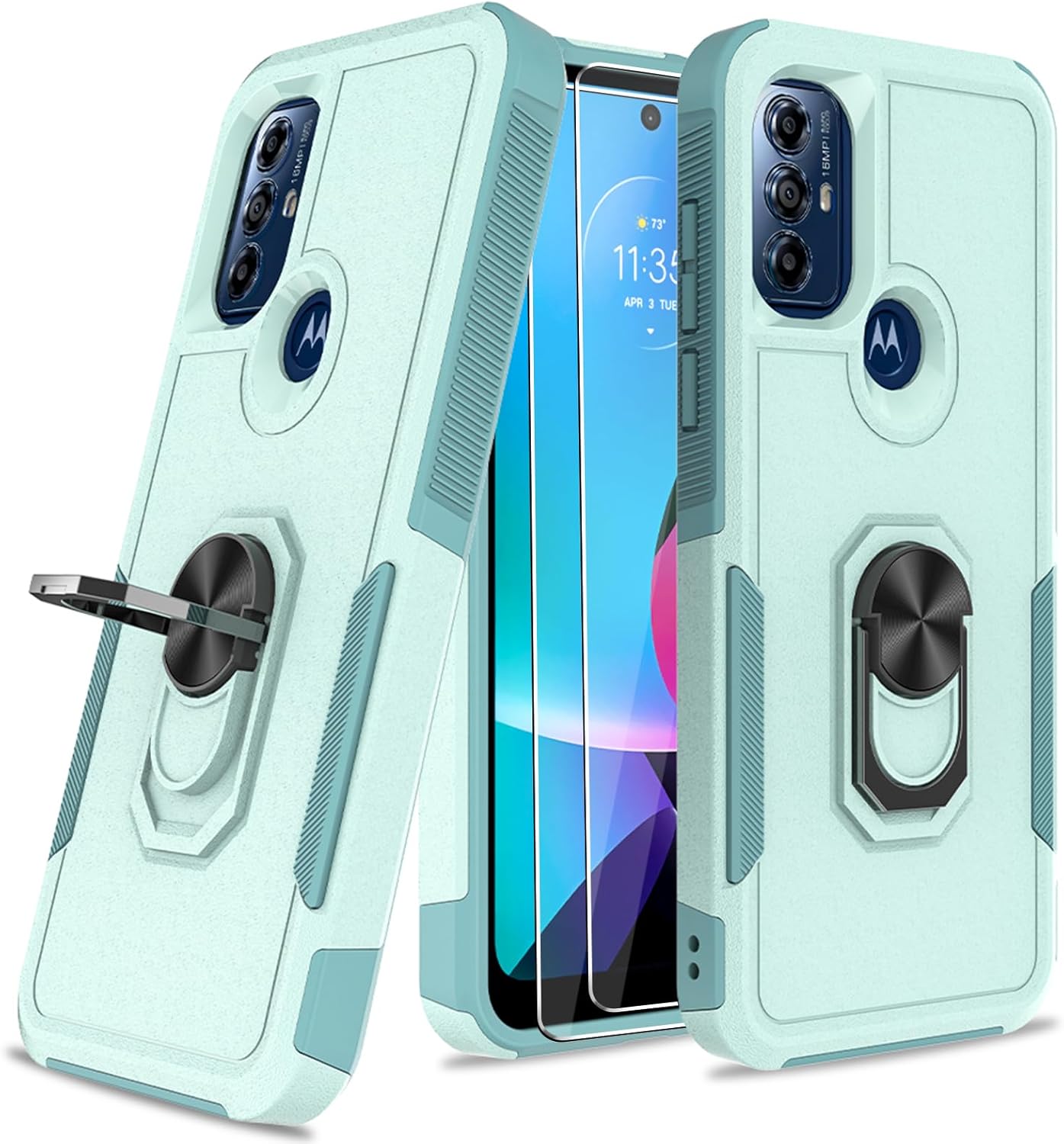 Oududianzi – Funda para teléfono Motorola Moto G Play 2023Moto PureMoto G Power 2022, con 2 protectores de pantalla, soporte giratorio de 360, funda