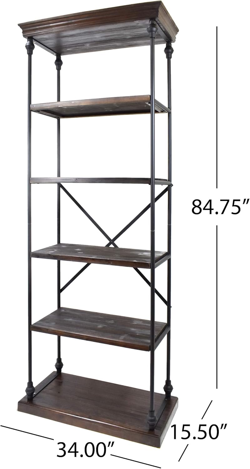 Great Deal Furniture Alma – Estantería industrial de madera con 5 estantes, nogal oscuro y negro