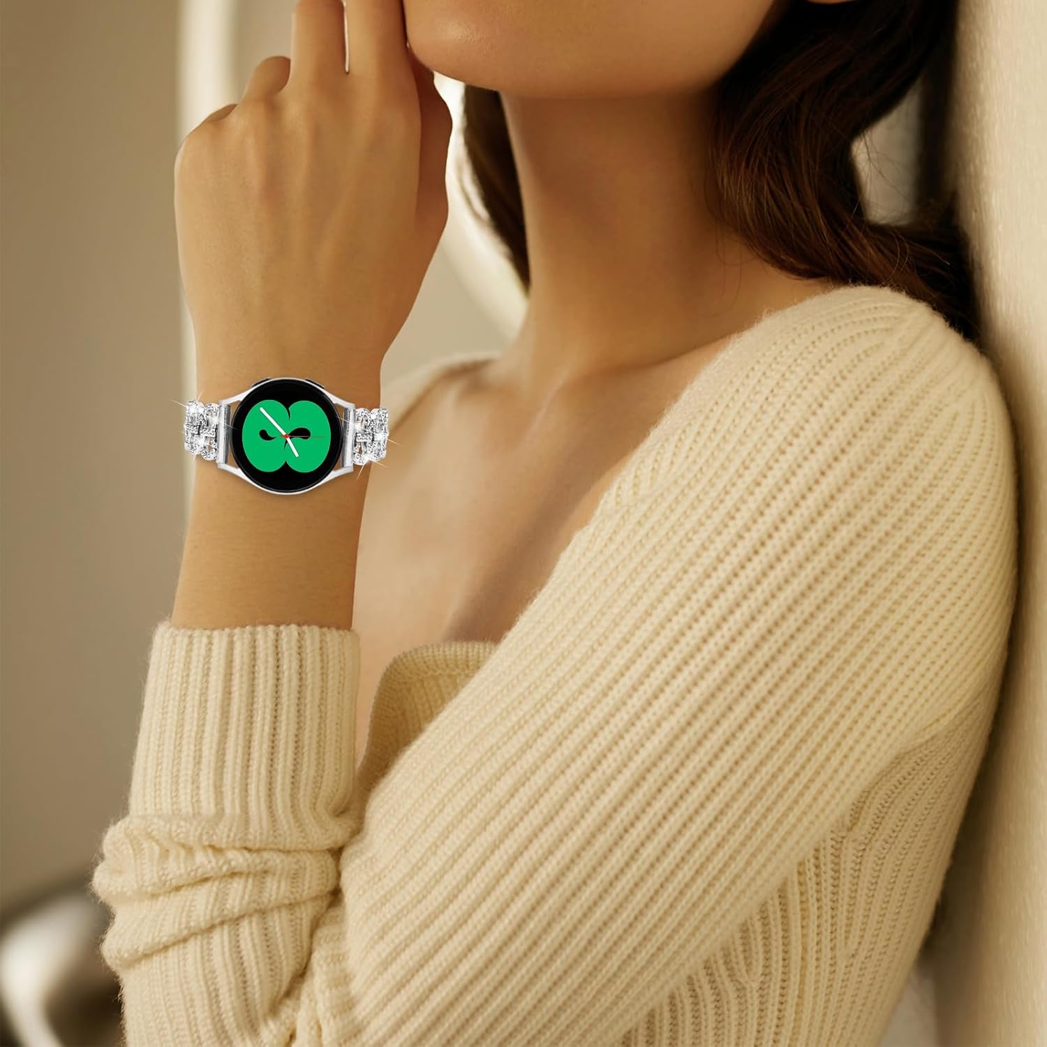 Miimall Correa brillante de 0.77 pulgadas para Samsung Galaxy Watch 6 de 1.571.73 pulgadas, Watch 6 Classic de 1.731.77 pulgadas, correa de metal