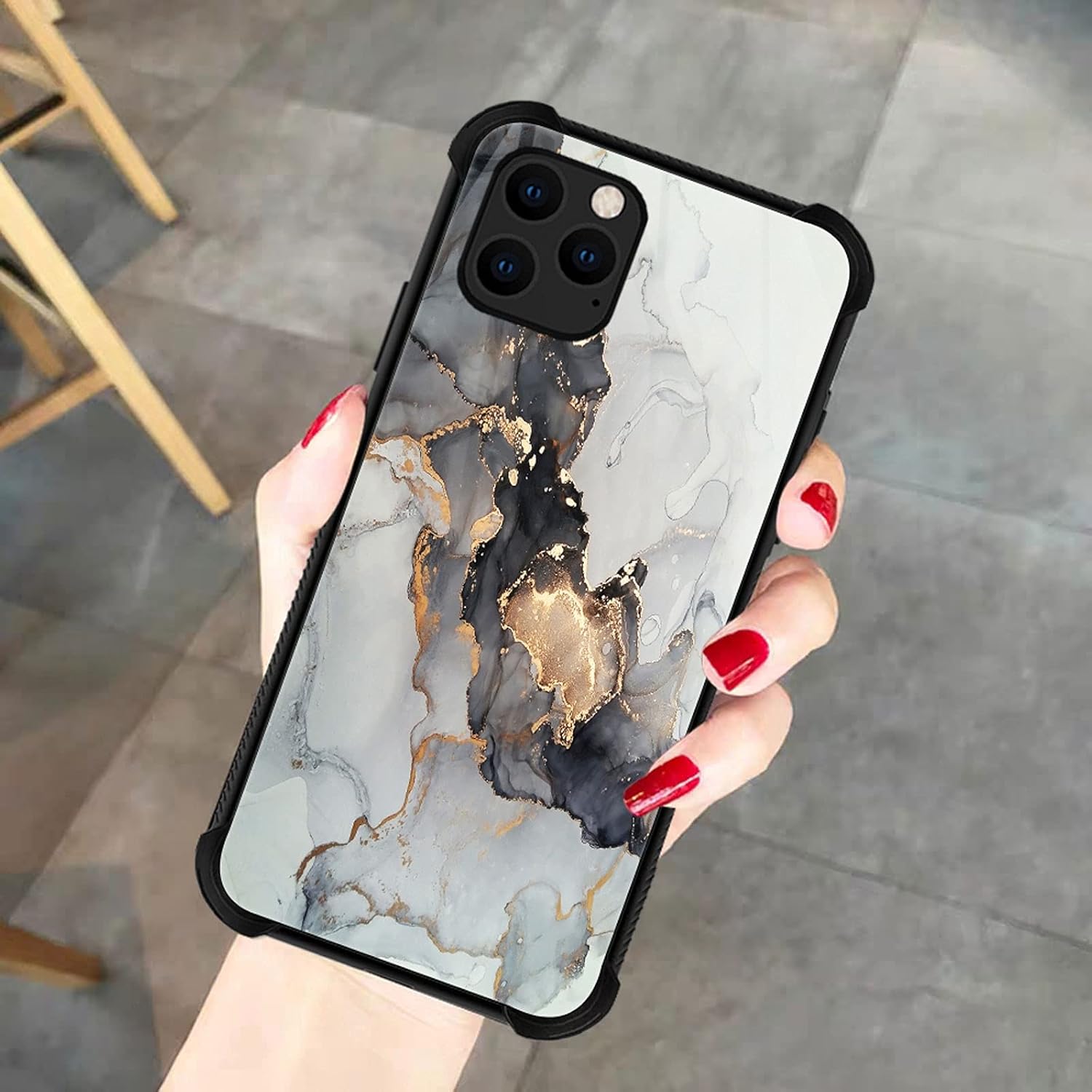 ZHEGAILIAN Funda compatible con iPhone 13 Pro Max, diseño de mármol negro y blanco, antiarañazos, 13 Pro Max para niños y hombres, diseño de cuatro