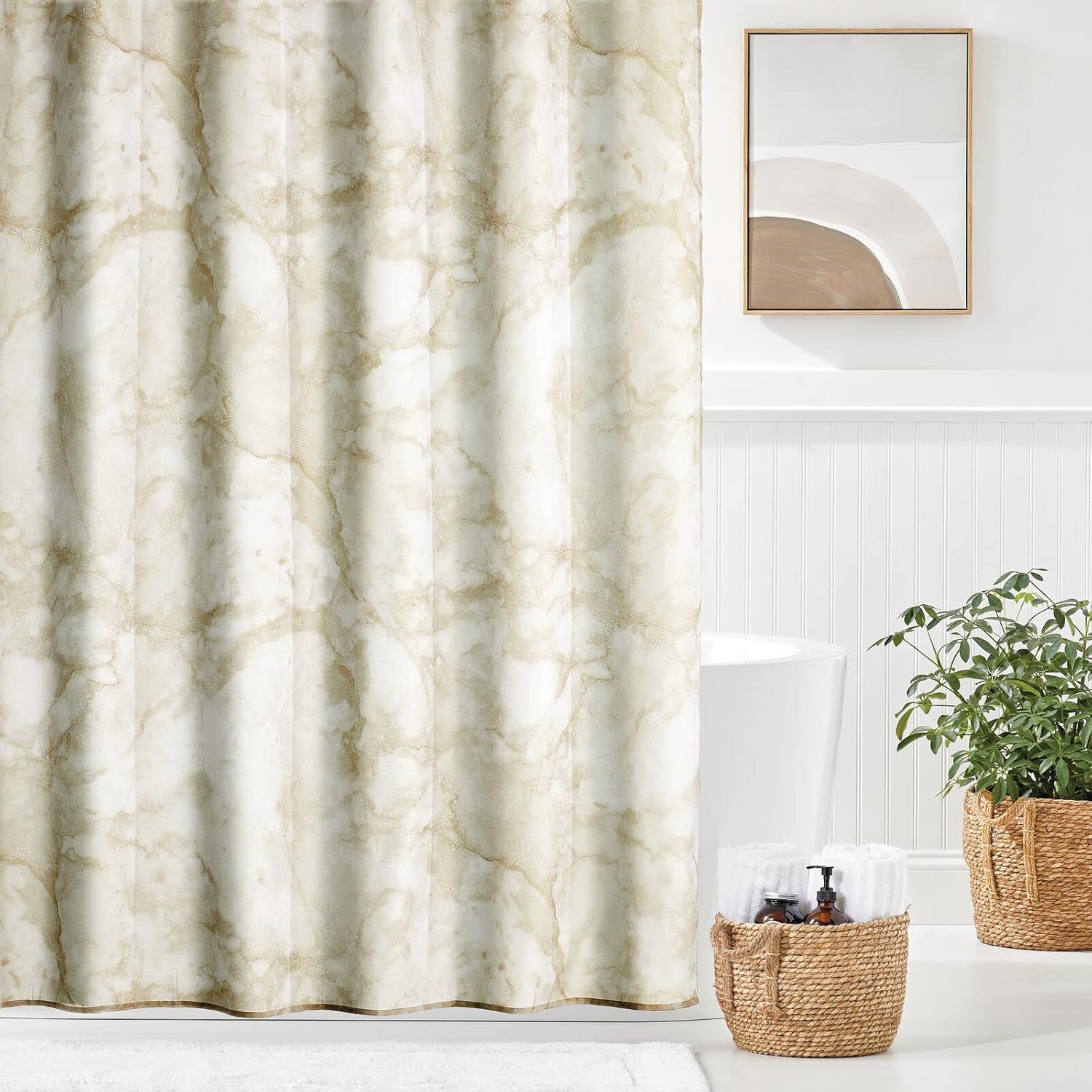 mDesign Cortina de ducha de tela, 72 x 72 pulgadas, lavable a máquina, ojales reforzados de calidad para baño, baño de invitados, puestos, bañeras,