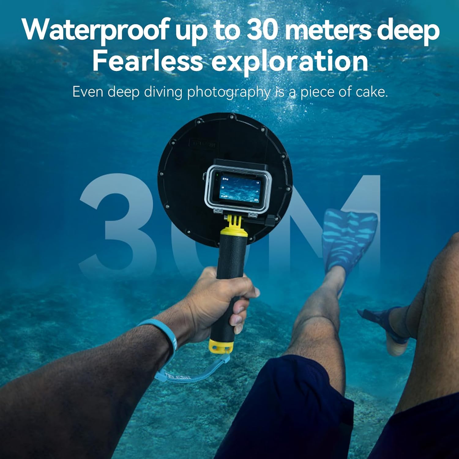 Puerto de cúpula impermeable para DJI Action 3 4, carcasa subacuática con asa flotante, correa de muñeca, accesorios de buceo y snorkel
