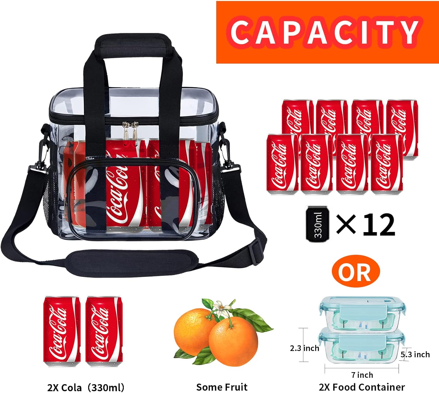 Bolsa de almuerzo transparente con bolsa transparente aprobada para estadios para el trabajo, universidad, viajes