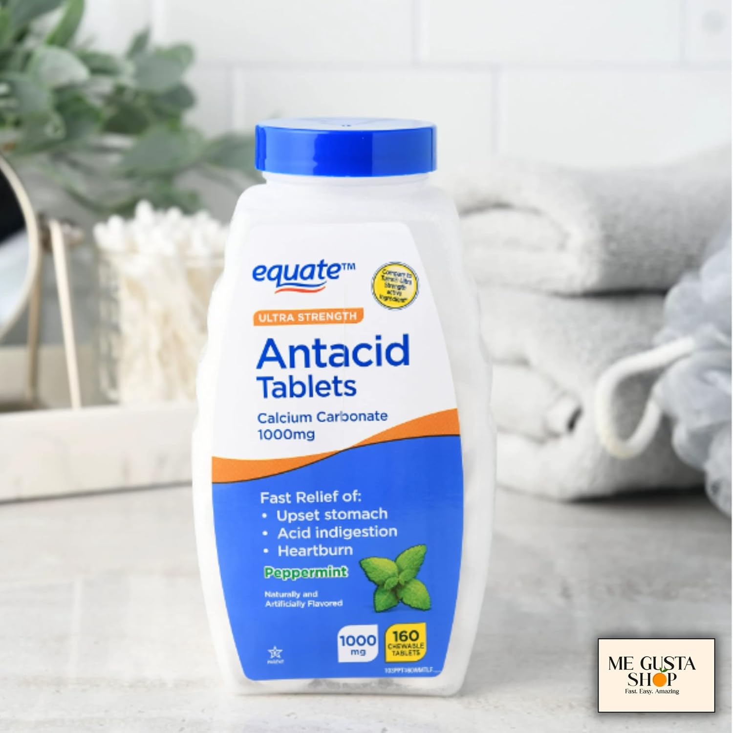 Equate Ultra Strength – Tabletas masticables antiácidos de menta, 1000 mg, 160 unidades (paquete de 02) 320 en total + adhesivo Me Gustas