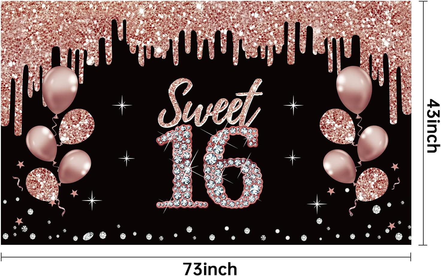 Cartel de decoración de feliz cumpleaños número 16 para niñas, decoración de cumpleaños de 16 años de oro rosa, suministros de fiesta, fondo de