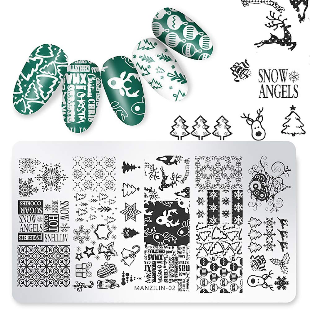 WOKOTO Juego de 5 placas de arte de uñas de Navidad, juego de estampación para nieve, invierno, arte de uñas, placa de imagen, plantilla de