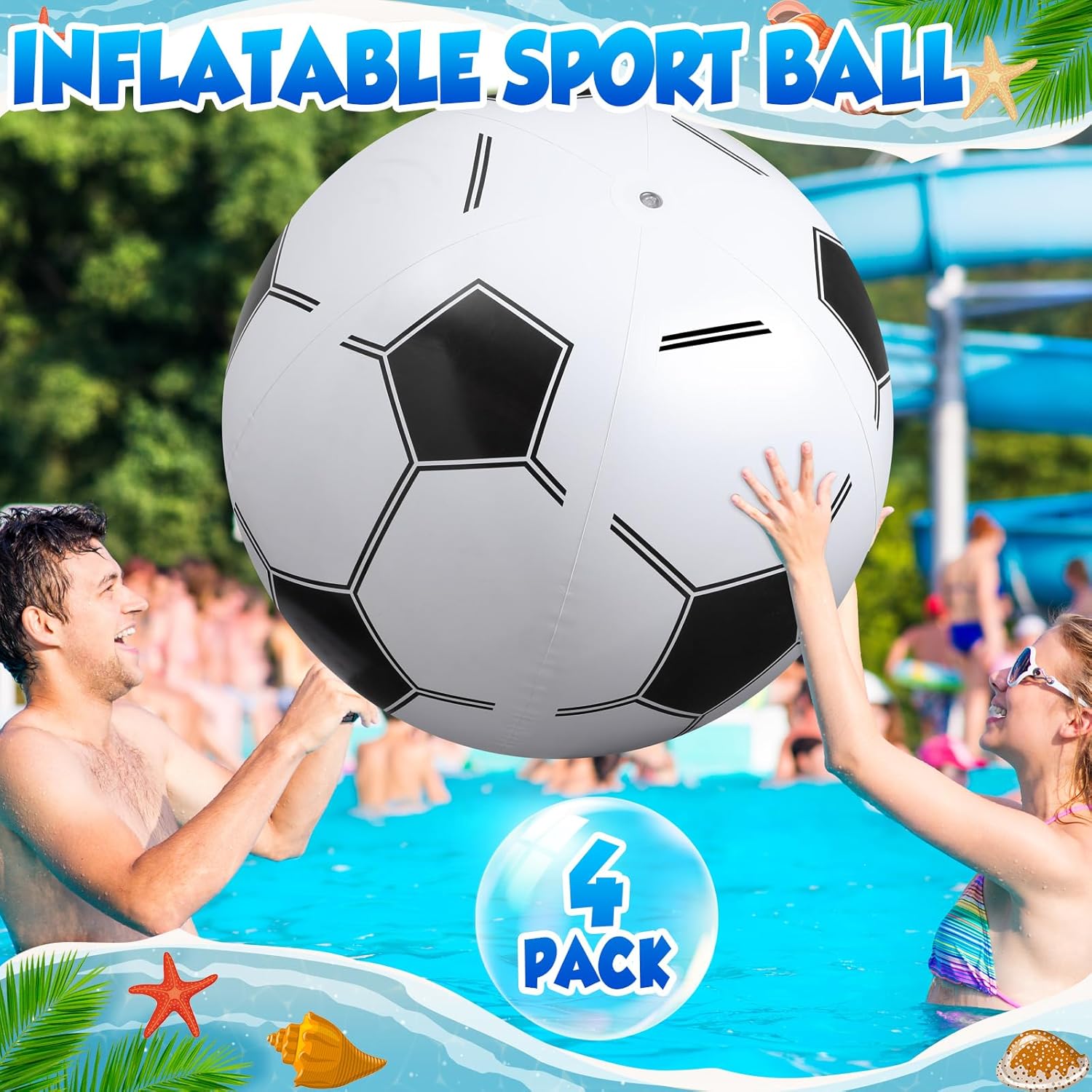 Sosation 4 pelotas deportivas de 2.5 pies y 30 pulgadas, pelotas de playa grandes, bolas inflables gigantes para niños, juegos y actividades en
