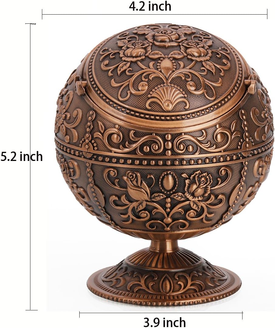Cenicero vintage resistente al viento con tapa, cenicero portátil de cigarrillos para interiores y exteriores, cenicero de metal, bandeja de cenizas