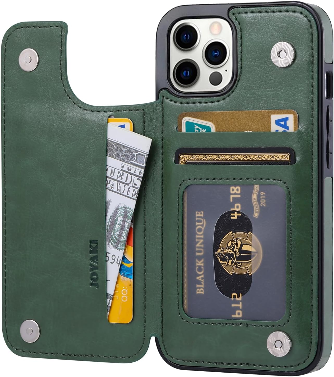 Funda tipo cartera compatible con iPhone 12 Pro12, funda protectora delgada con soporte para tarjetas, funda de piel sintética de alta calidad con