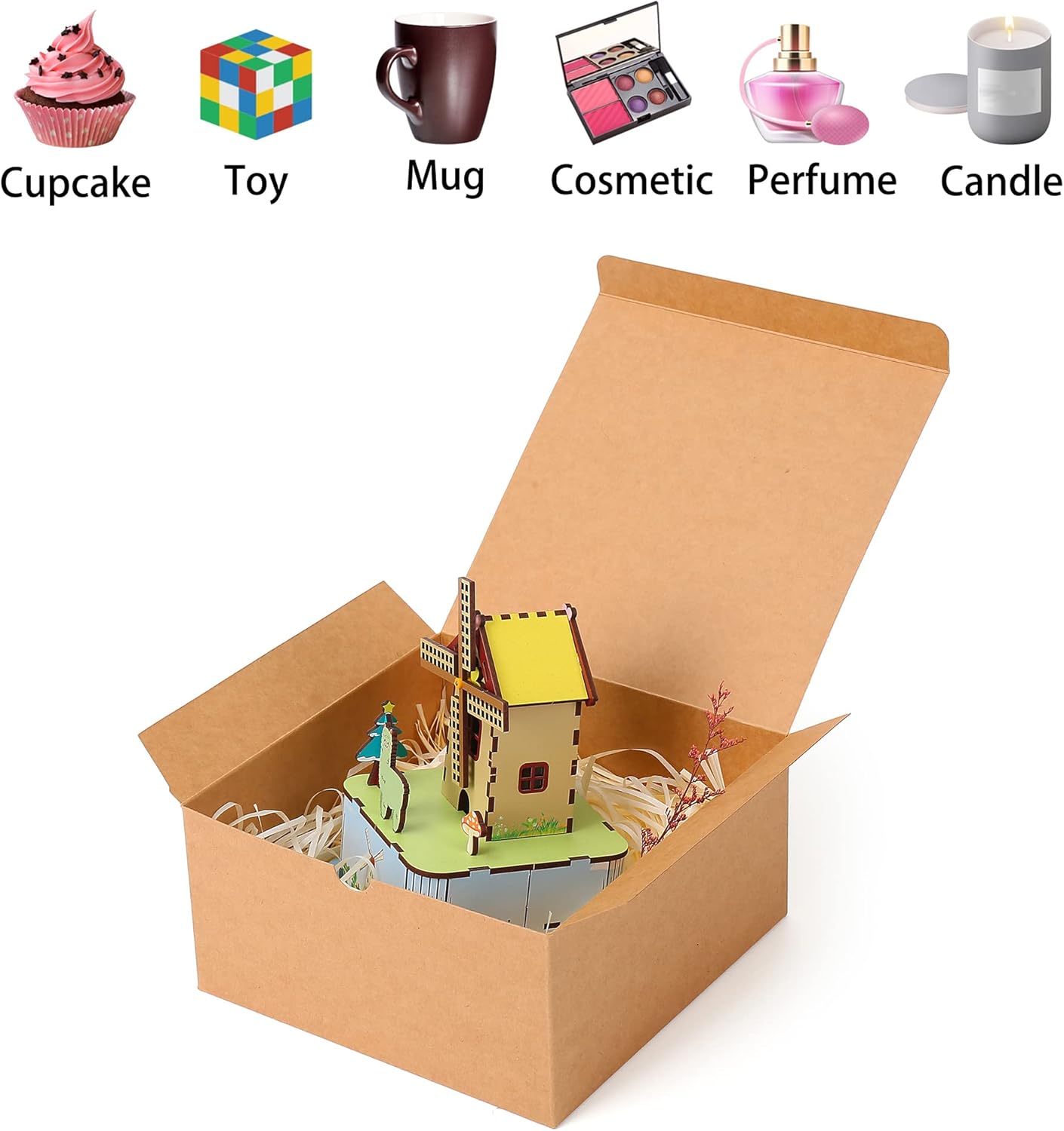 Dekun Paquete de 3 cajas de regalo marrones de 8 x 8 x 4 pulgadas, fáciles de montar, reciclables, propuesta de dama de honor, cajas de papel kraft