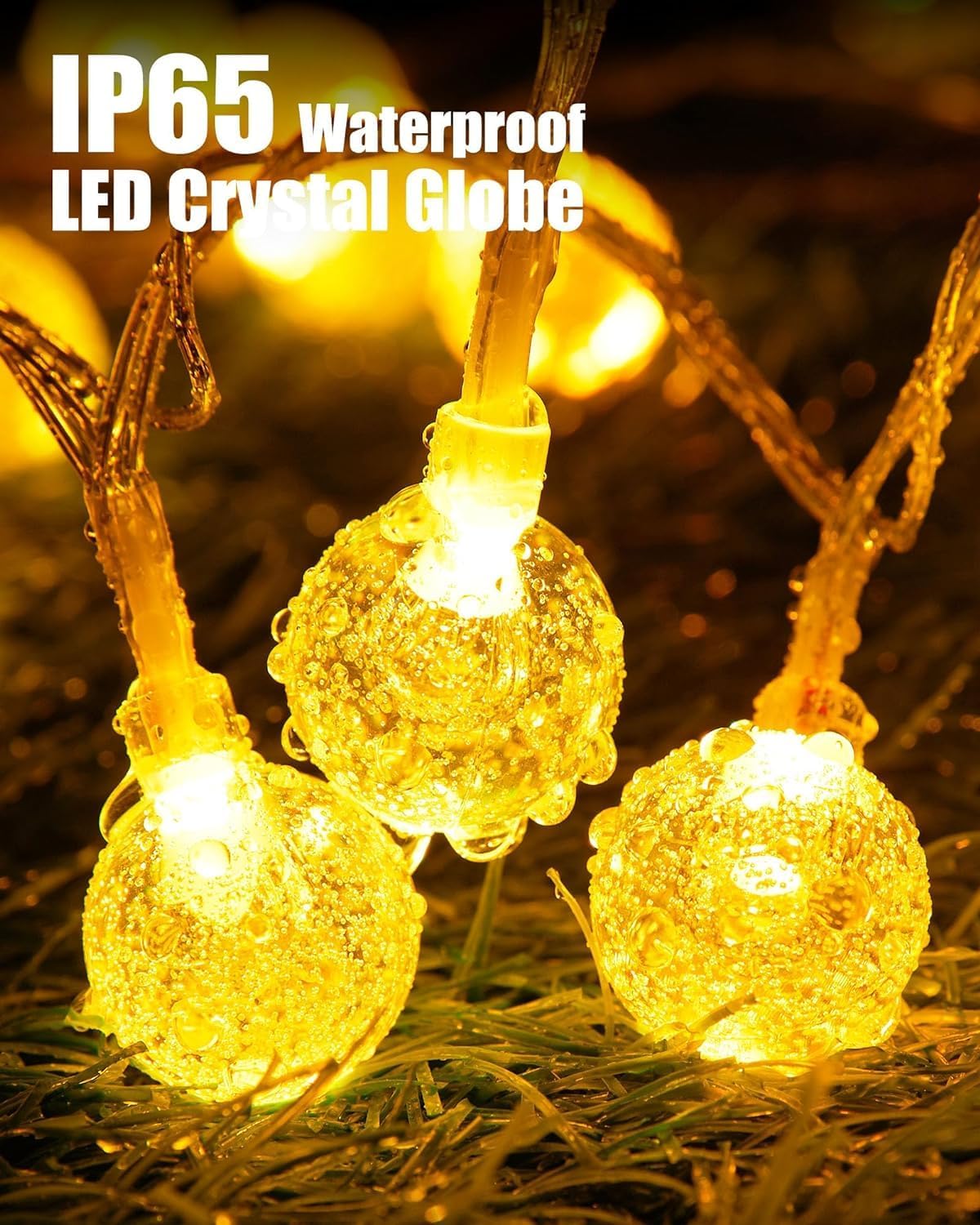 Tira de luces de globo de cristal, 33 pies, 100 luces LED USB cambian de color con control remoto y temporizador, resistente al agua para