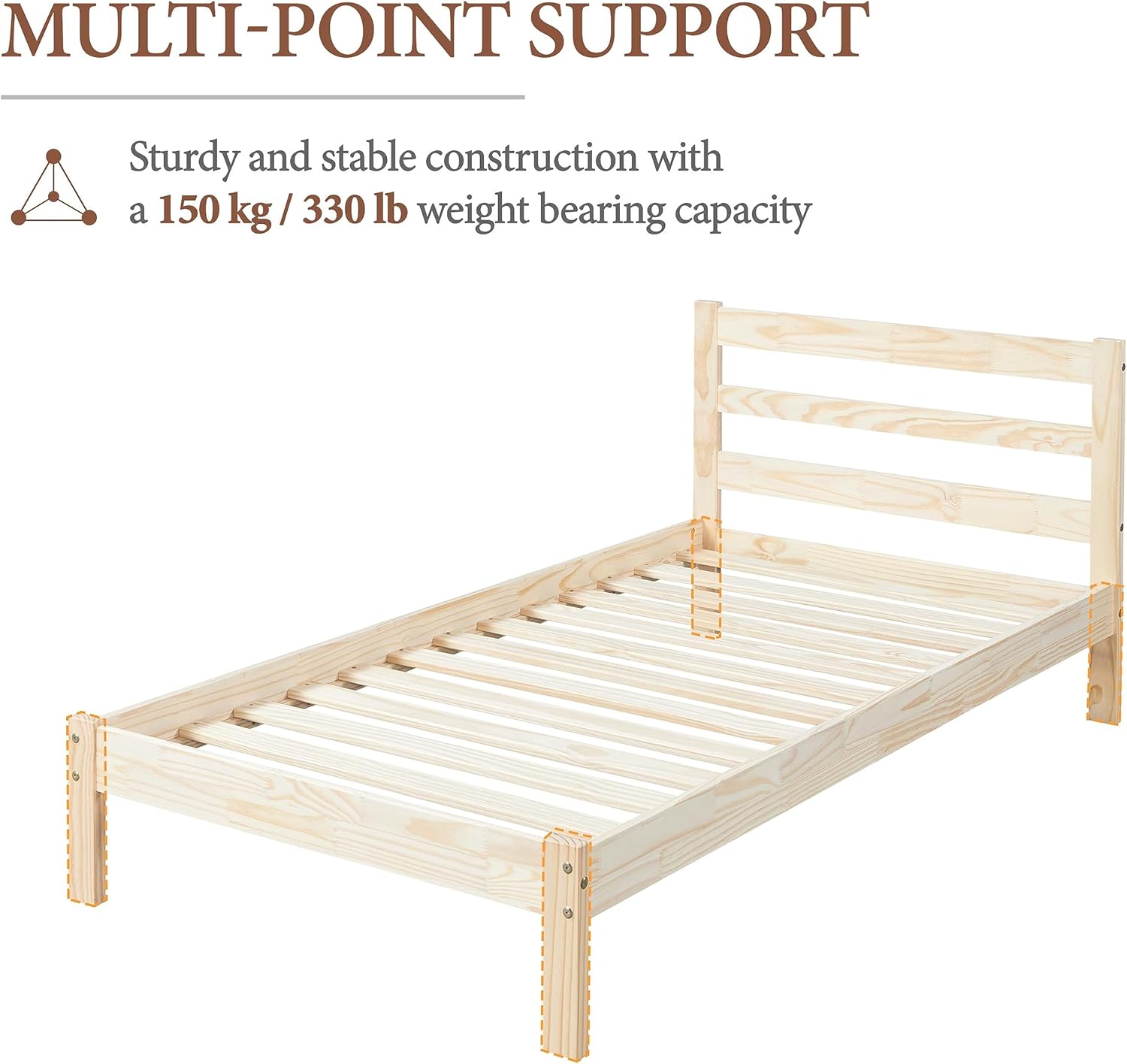 Yaheetech Base de cama individual con plataforma de madera de pino macizo con cabecero con paneles, estilo Wicklow, soporte de listones de madera,