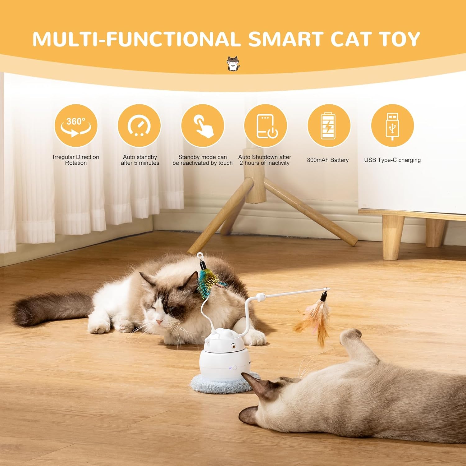 SEECLOUD Juguetes interactivos automáticos para gatos, 4 en 1, recargable, láser, para interiores, 2 plumas y cubierta, juguetes para gatos para