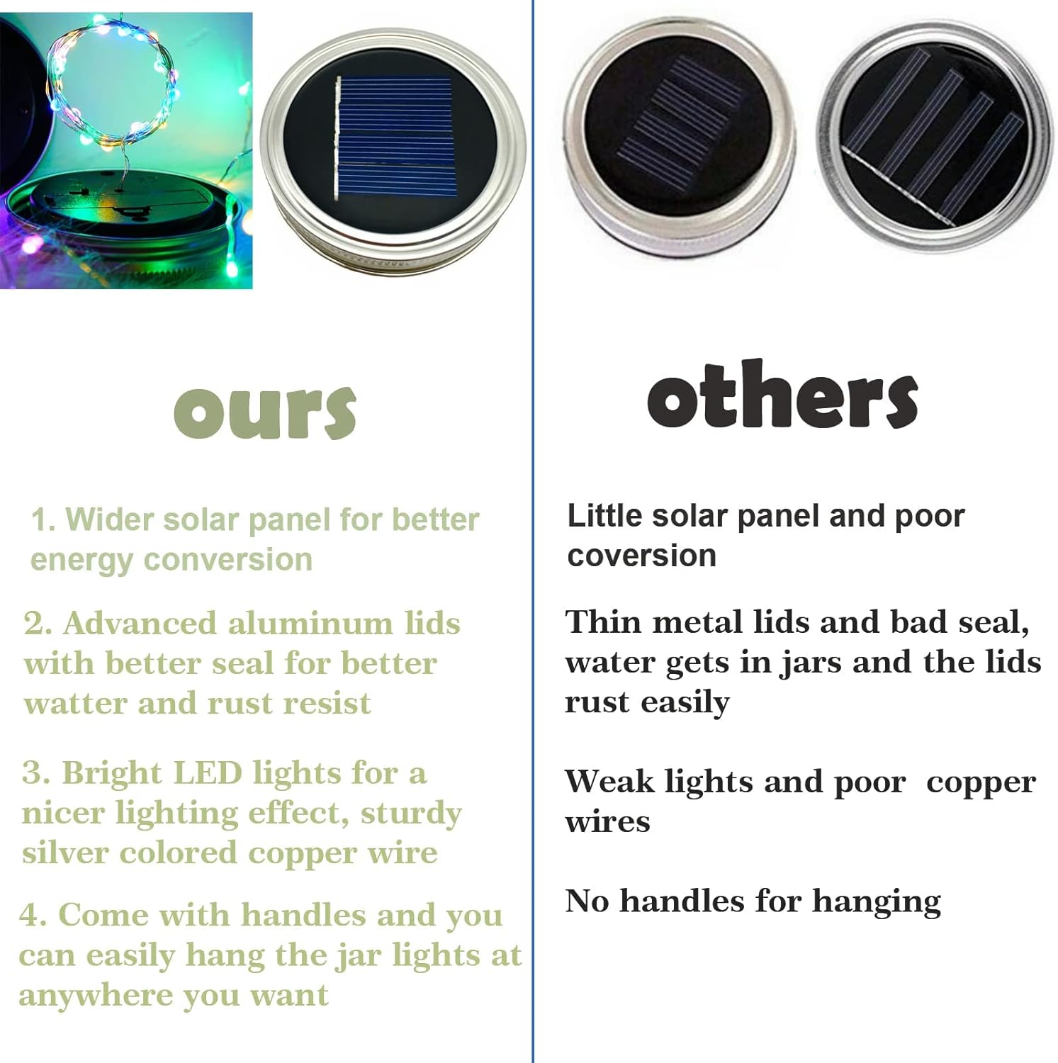 Paquete de 10 luces solares para tarros de masón, 20 luces LED con forma de hada y estrella, con 10 colgadores, resistente al agua y al óxido, para