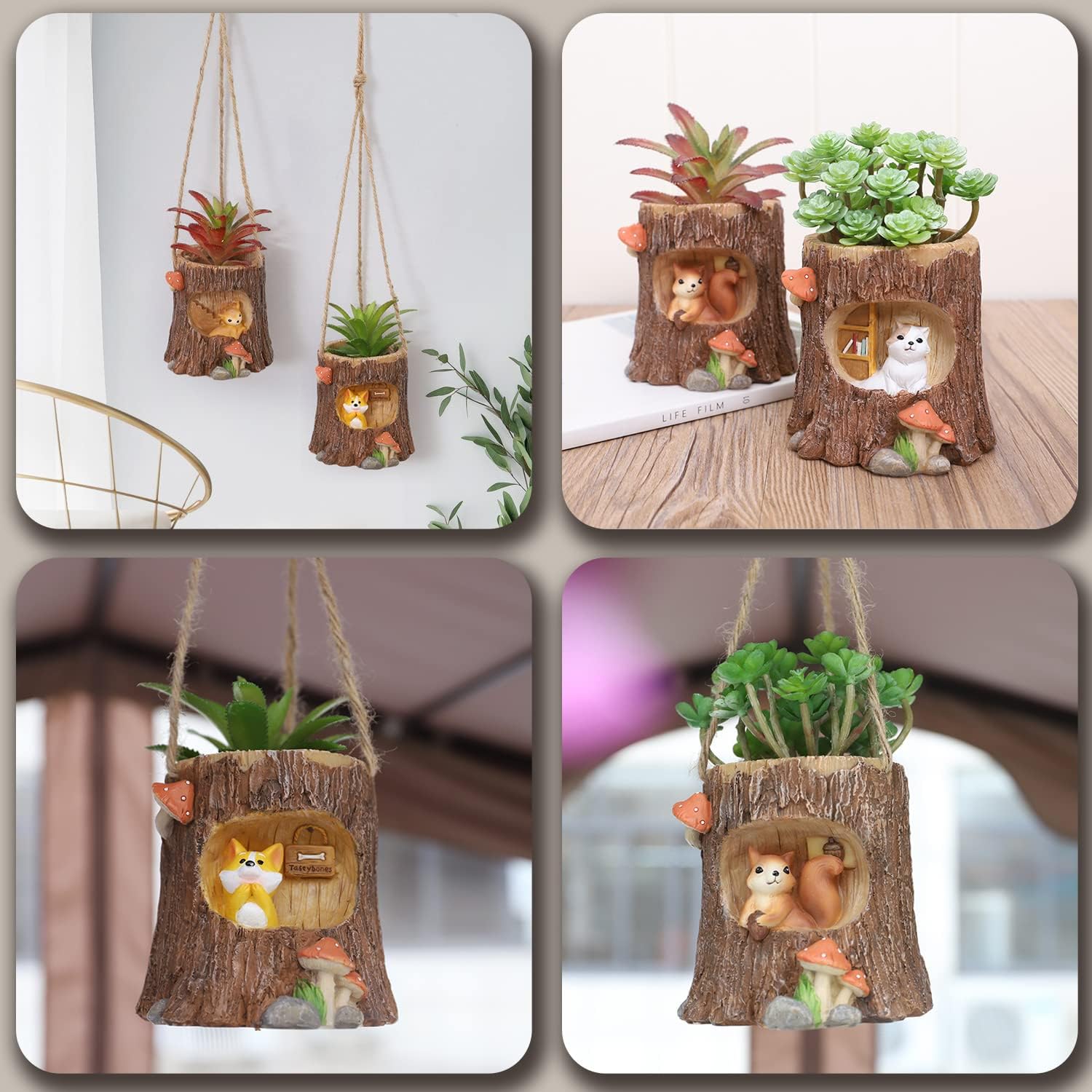 4 macetas pequeñas para suculentas con drenaje. Bonitas, divertidas y únicas macetas para suculentas de diseño para plantas de interior o exterior,