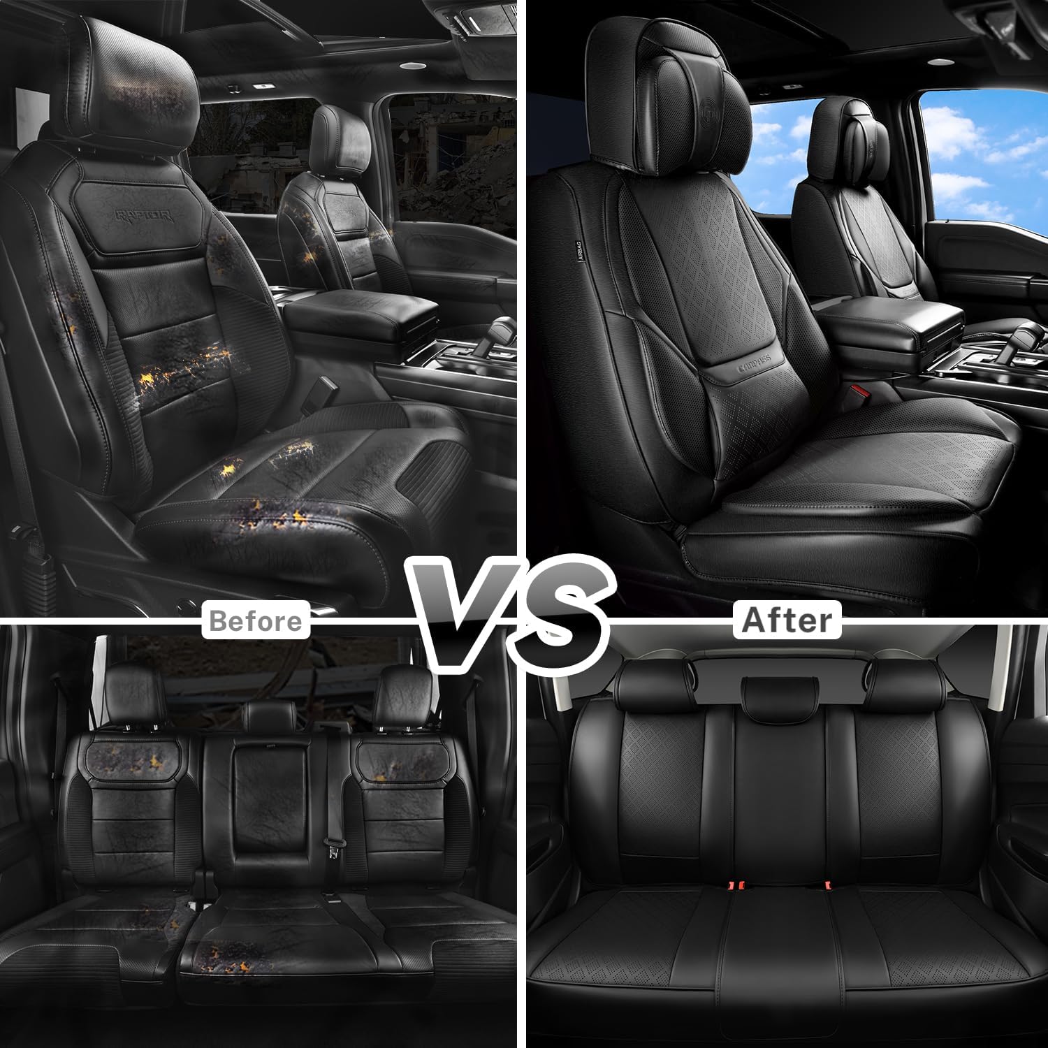 CAR PASS Fundas de asiento de automóvil de piel de napa para 5 asientos, soporte lumbar de lujo, impermeables, transpirables, duraderas, todas las