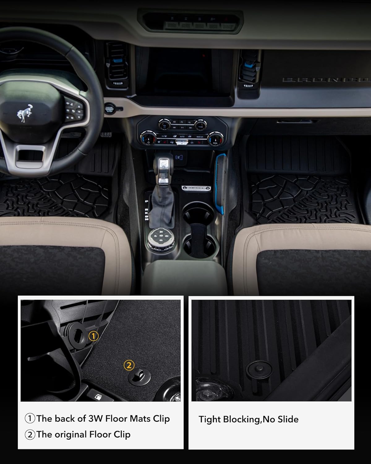 3W Alfombrillas y forro de carga para Ford Bronco de 2 puertas 2021 2022 2023 2024 2 2024 para todo tipo de clima, accesorios de automóvil TPE de