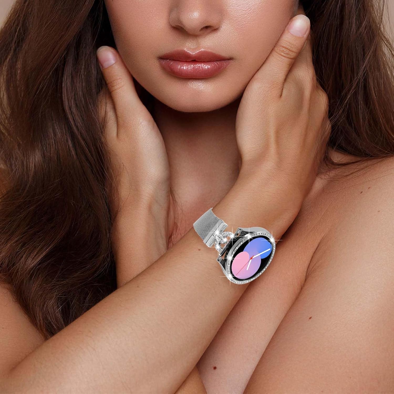 Bandas magnéticas con funda brillante compatible con Samsung Galaxy Watch 54 de 1.575 in 1.732 in, 0.787 in de malla de acero inoxidable con