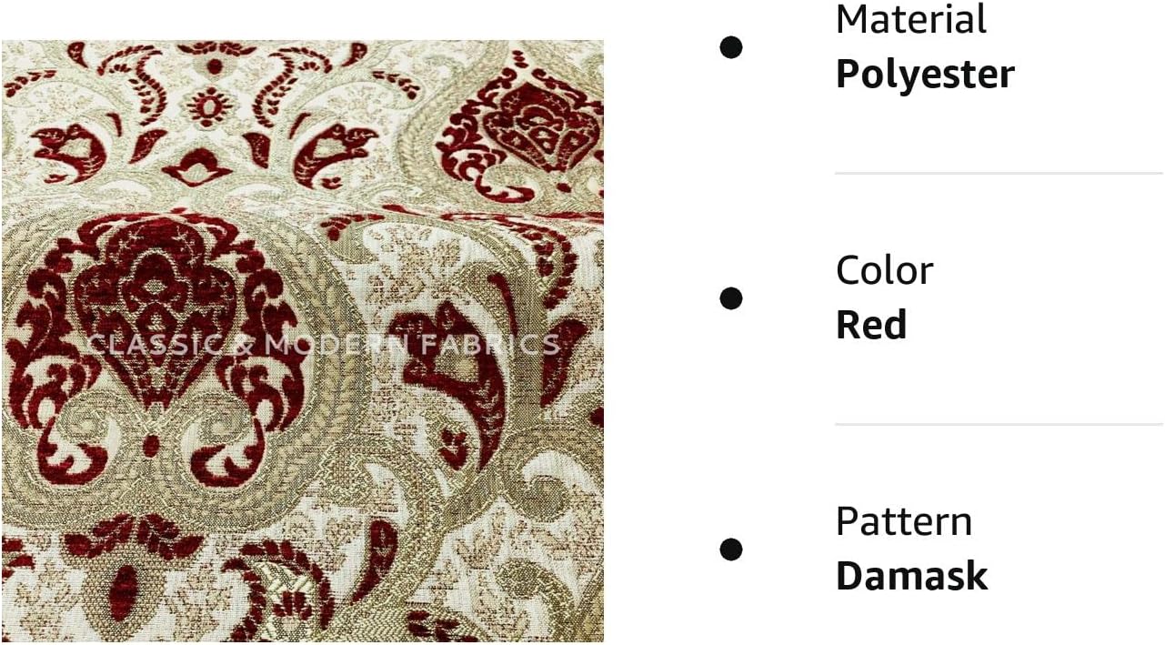 3 ColoresVersailles Damasco Chenille Brocado Jacquard Tela, Tapicería, Decoración, Disfraces, Oro, Marrón, Tela por The Yard (Rojo)