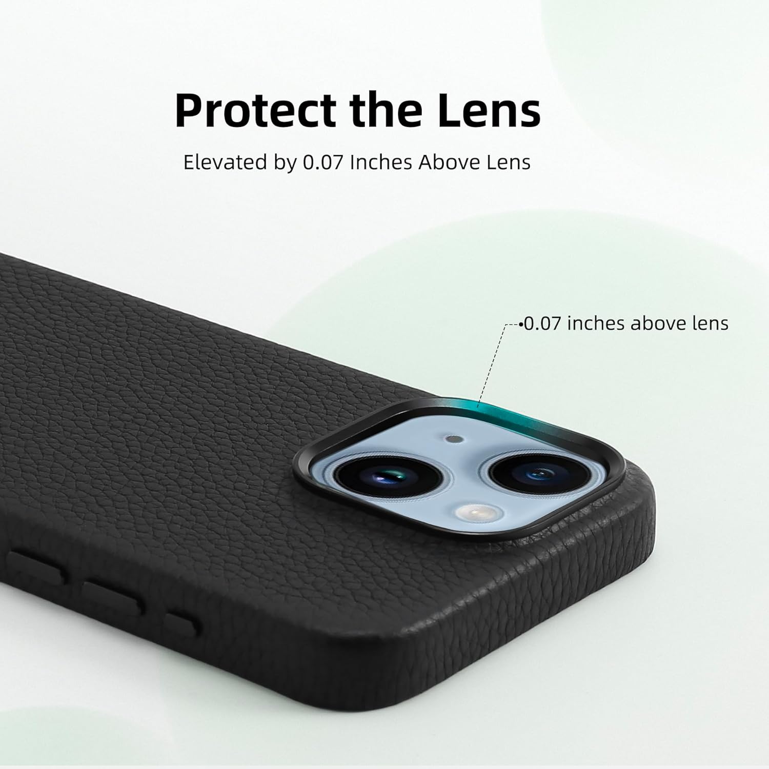 Funda de cuero genuino para iPhone 15 (6.1 pulgadas) Funda magnética de cuero de grano superior Litchi – Compatible con Magsafe – Negro