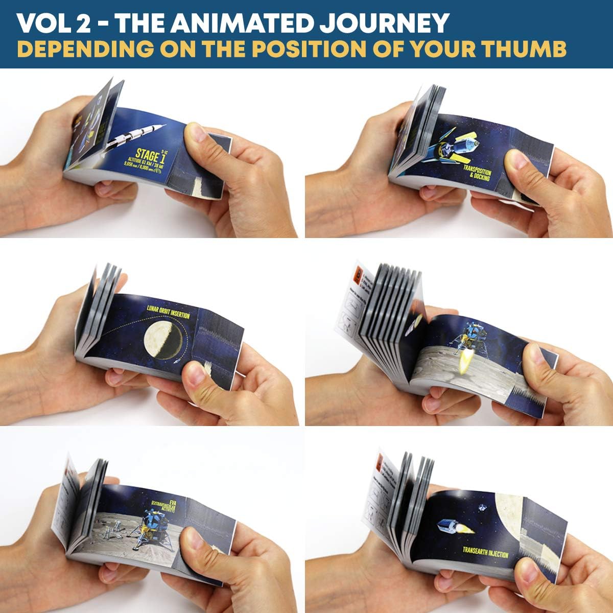 The Apollo 11 Flipbook Edition – 2 Flipbooks con 12 animaciones con el primer aterrizaje lunar de la NASA – Emocionante juego educativo – con cohete